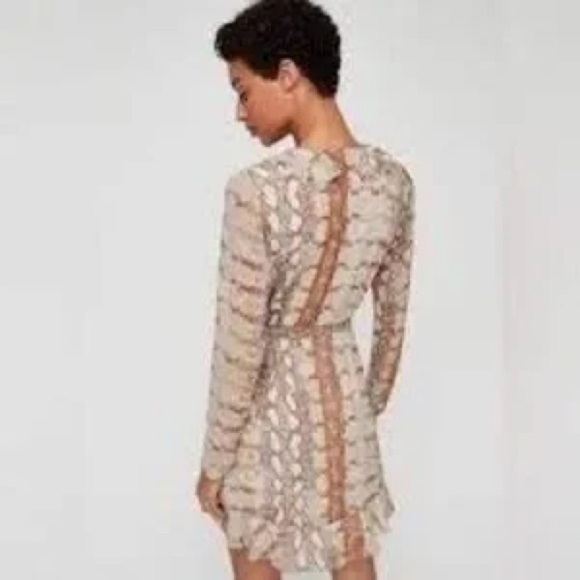 Wilfred Aritzia Louise Snakeskin Print Chiffon Wrap Ruffle Mini Dress - Picture 3 of 17